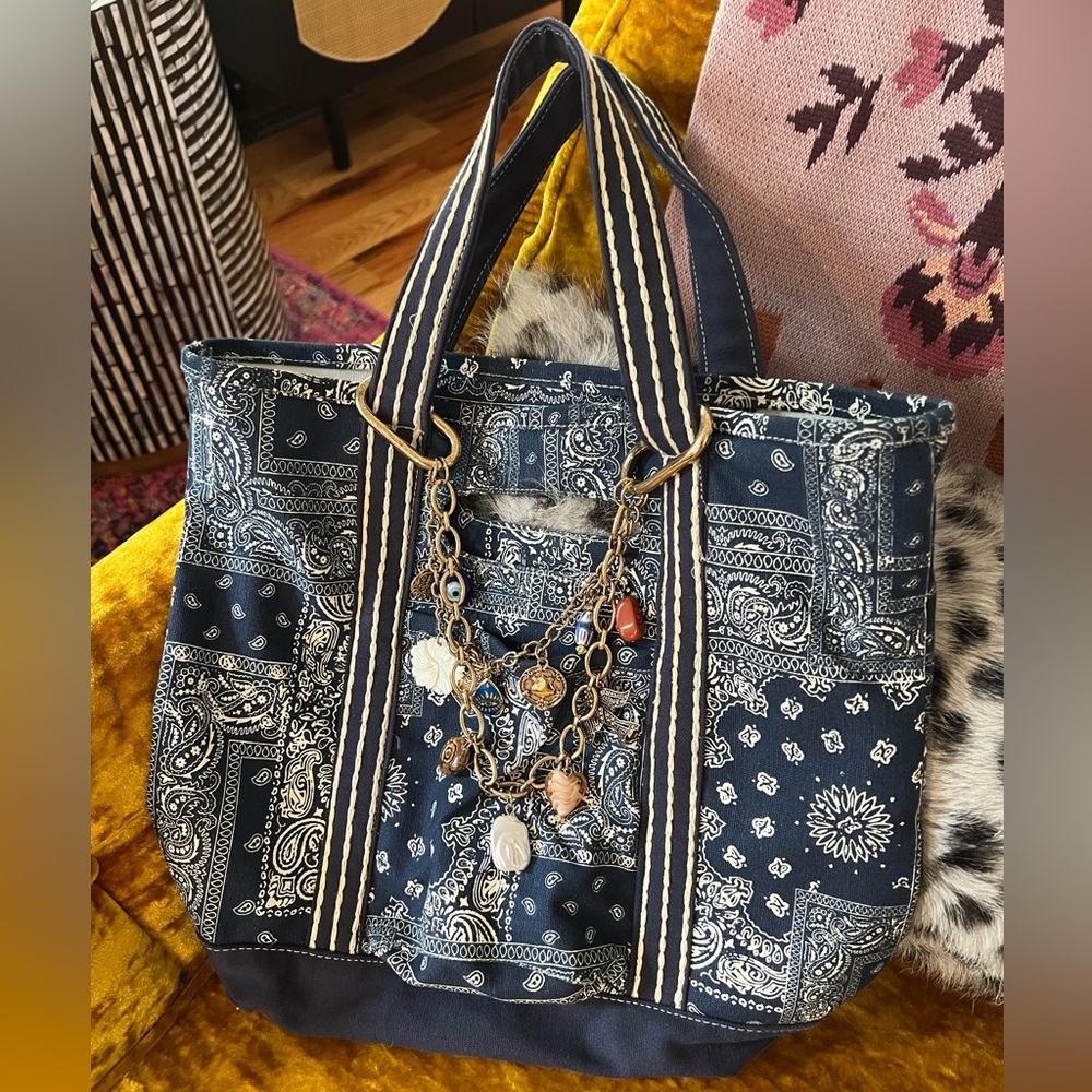 Free People Blue Denim Patchwork Tote
